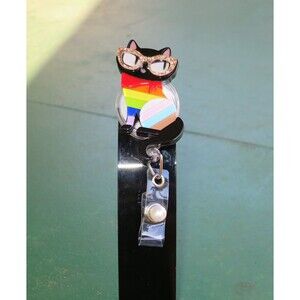Cute Rainbow Acrylic Cat Id Retractable Badge Holder Perfect Lapel